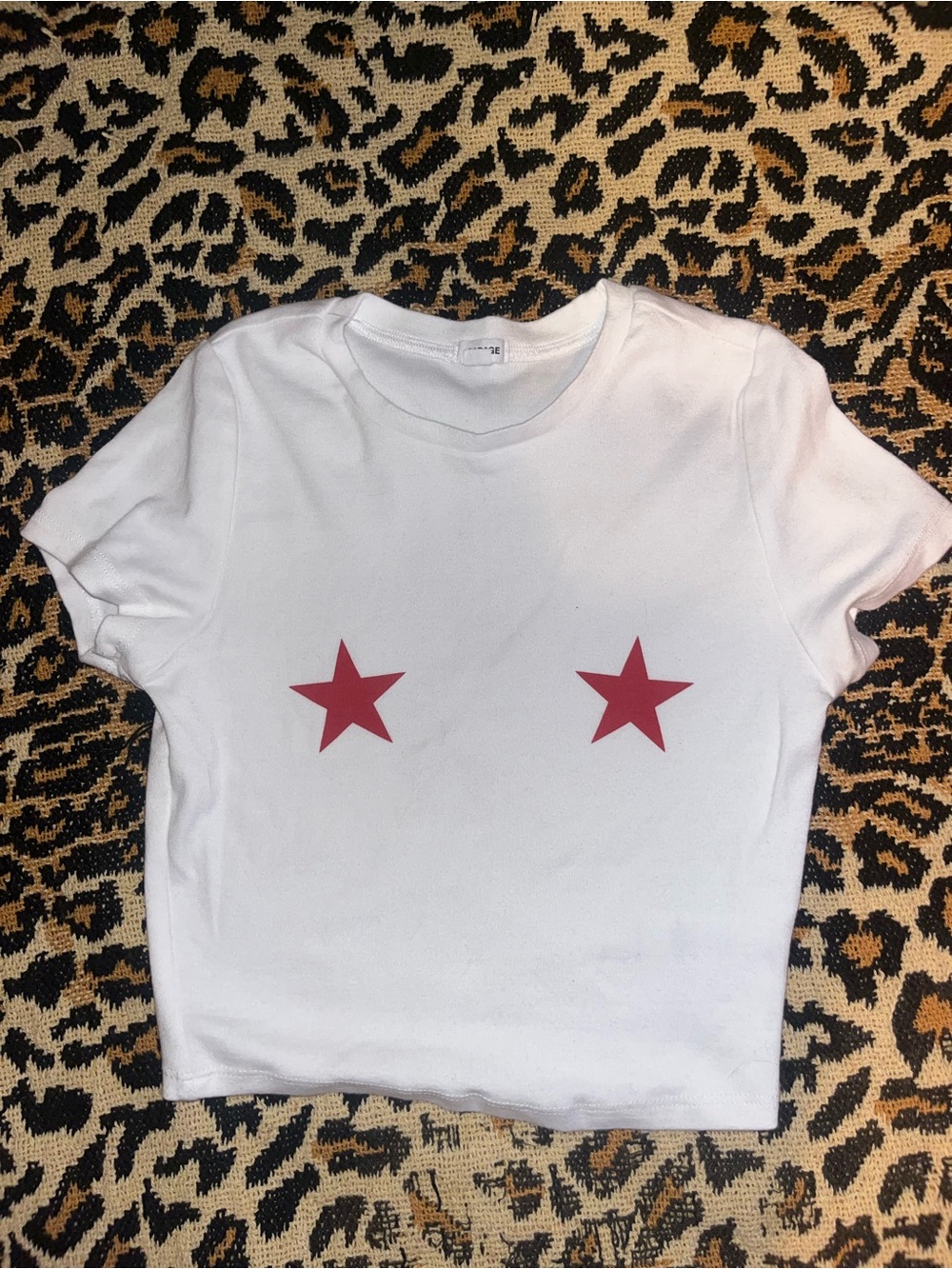 Garage White Crop Top with Red Star Accents